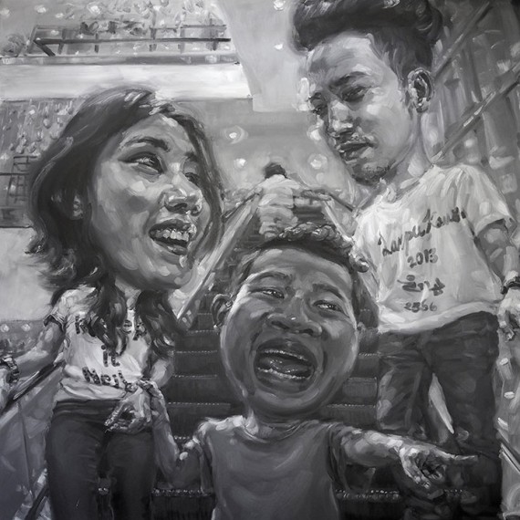 ไม่อยากรู้ว่าตัวเองเป็นใคร, (Face off), Oil on canvas, 200x200 cm.