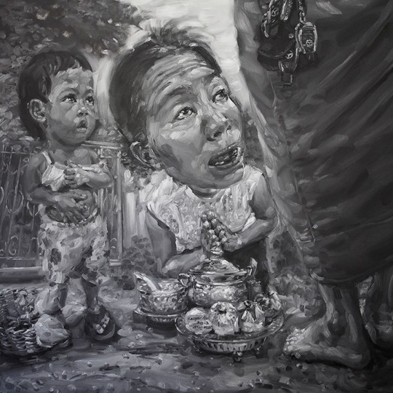 โกยเถอะโยม, (Making Merit!), Oil on canvas, 150x150 cm.