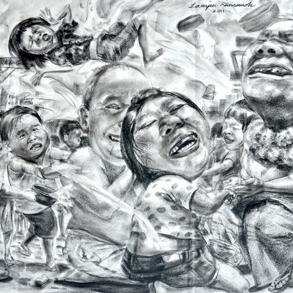 ก่อนสาดดด (Pre-Splatter), Crayon on paper, 79x109.5 cm.