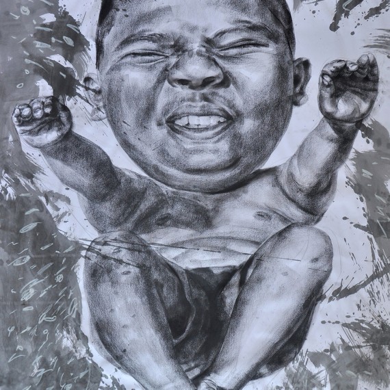 เย้!! (Yeah!!), Crayon on paper, 79x109.5 cm.