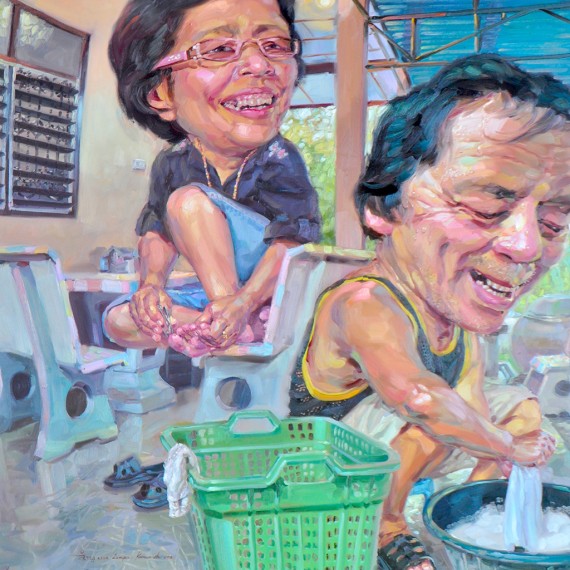 ซักไป อย่าอู้! (Wash them quickly!), Oil on Canvas, 170x190 cm.