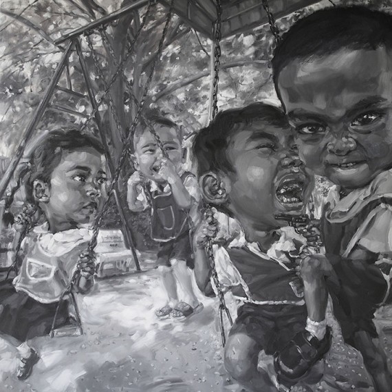 ขอหนูเล่นมั่งดิ, (Mind, if I join you?), Oil on canvas, 200x200 cm.