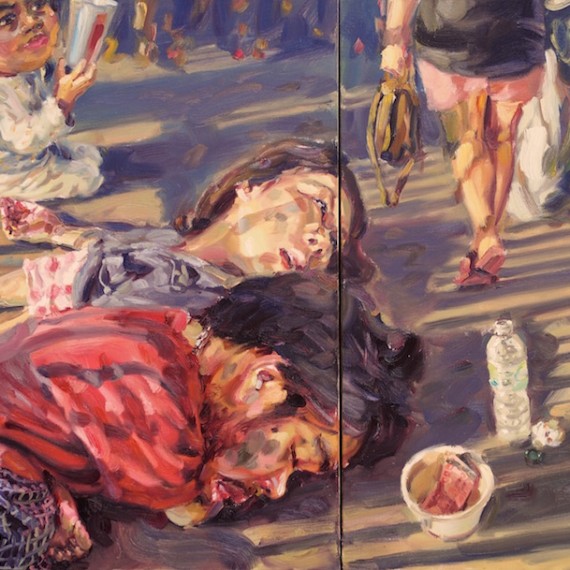 อยากหลับตาและนอนหลับชั่วนิรันดร์, (My beloved homeless), oil on canvas, 100x180 cm.