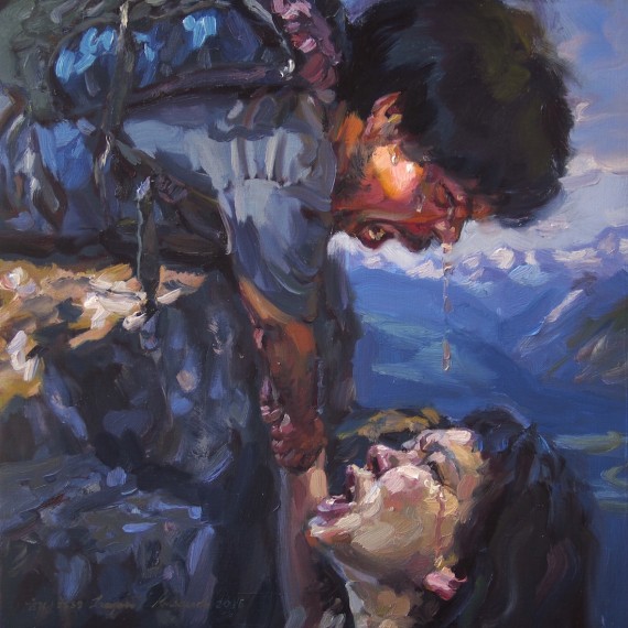 ขอมือเธอหน่อย ไว้คอยกระชับให้ชื่นใจ, (My beloved mountaineer), oil on canvas, 50x50 cm.