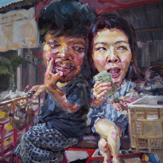 ขับซาเล้งแสนเศร้า หาของเก่าริมทาง, (My beloved pedlar), oil on canvas, 50x50 cm.