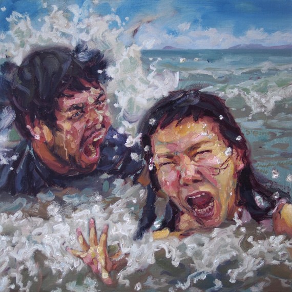 เธออาจเหน็บหนาวทุกคราวที่เจอคลื่นลม, (My beloved lifeguard), oil on canvas, 50x50 cm.