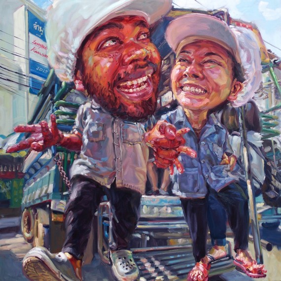 หนุ่มโรงงานปลากระป๋อง, (My beloved factory man), oil on canvas, 200x200 cm.