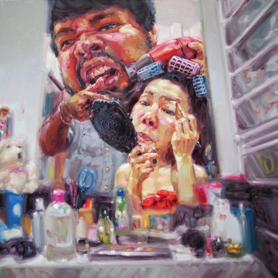 เป่าดีๆ! (My beloved hair stylist), oil on canvas, 150x150 cm.