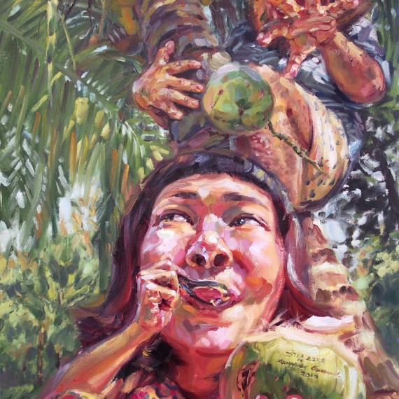 ลิงน้อยหอยสังข์, (My beloved monkey), oil on canvas, 100x180 cm.