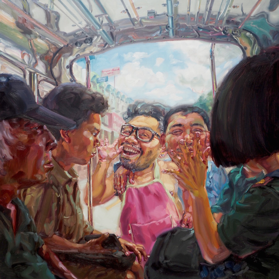 ตั้งใจเรียนนะลูก (Attend your studies), oil on linen, 150x150 cm.