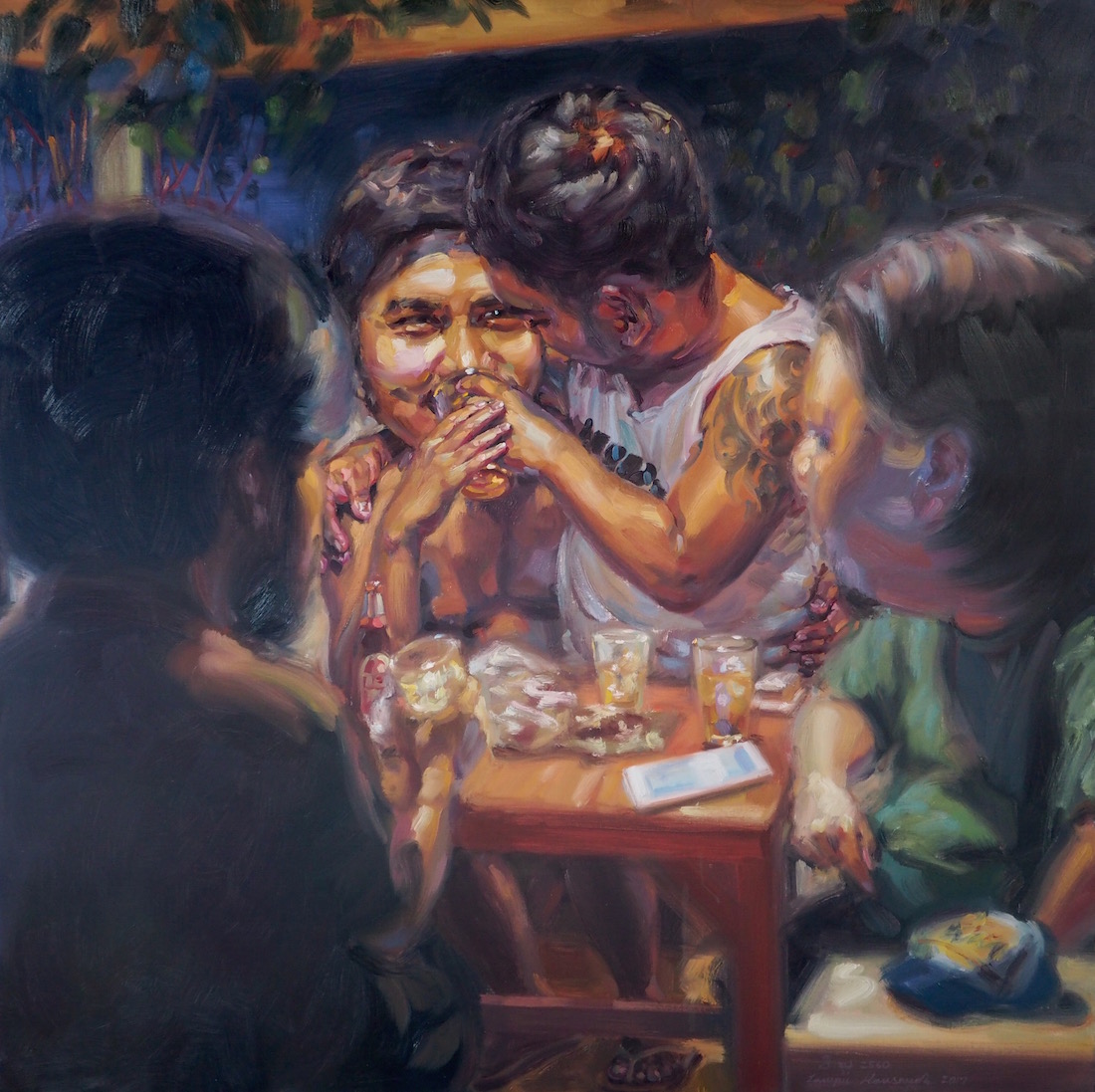 หมดแก้ว! (Drink up!), oil on linen, 150x150 cm.