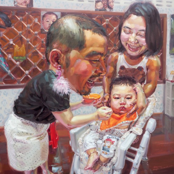 คนไหนคือแม่ของโป้ฮับ (Which is my mom?), oil on linen, 150x150 cm.