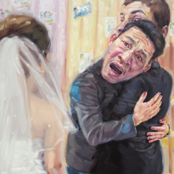 แอบมองเธออยู่นะจ๊ะ เธอไม่รู้บ้างเลย (Is that my groom?), oil on linen, 120x120 cm.