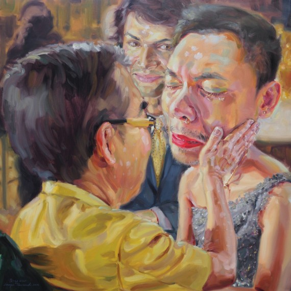 ไปเถิดทั้งคู่ ไปสู่ประตูสวรรค์ (Don’t cry my daughter), oil on linen, 150x150 cm.