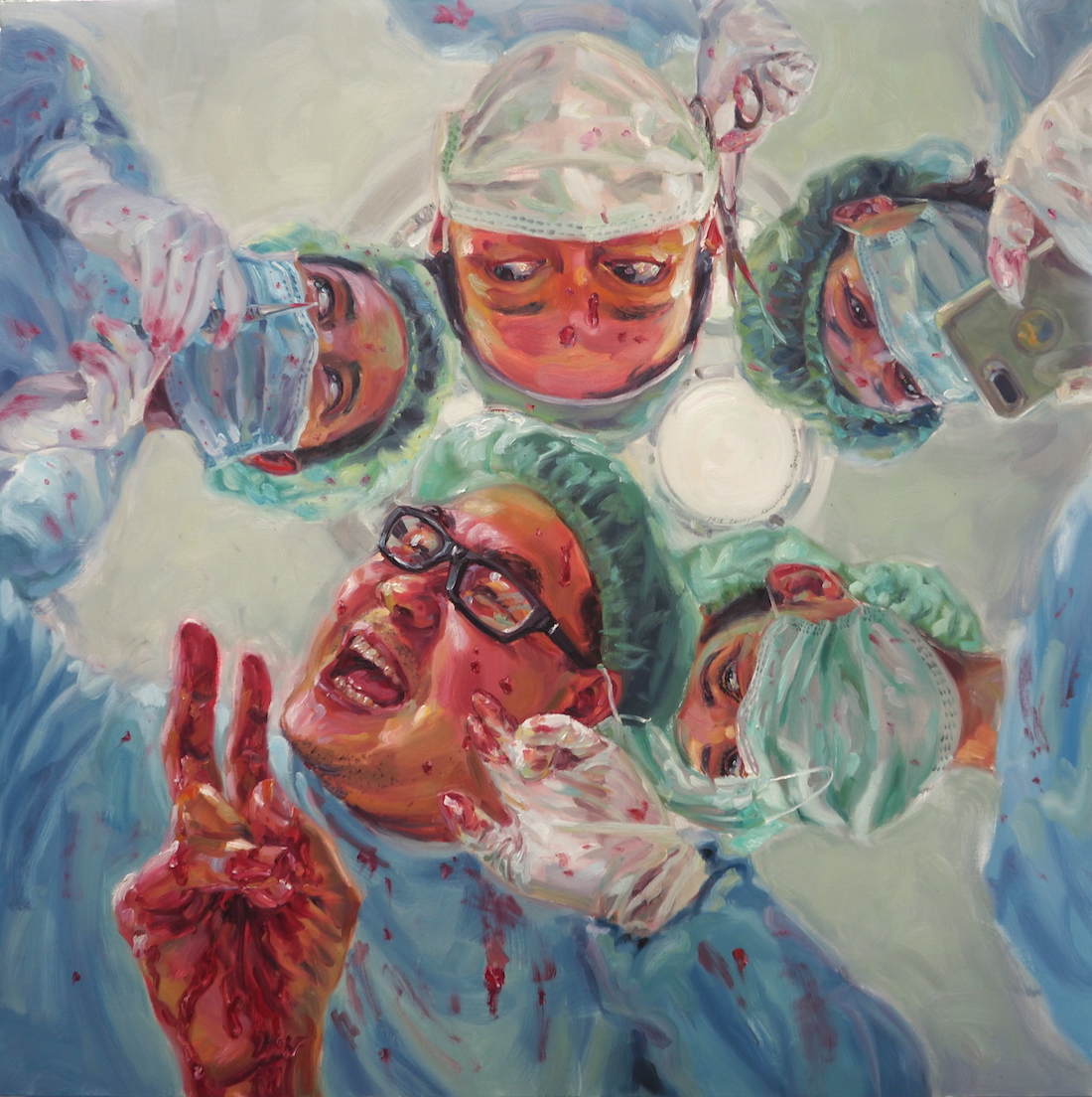 ด่วนที่สุด (Emergency case), oil on linen, 150x150 cm.