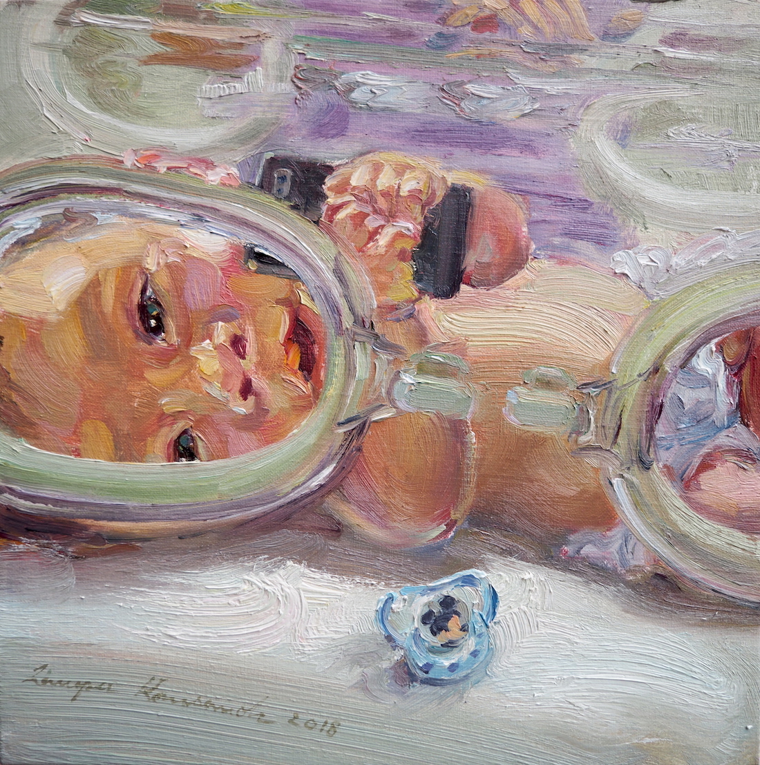 ของมันต้องมี (I was born in 2018), oil on linen, 30x30 cm.