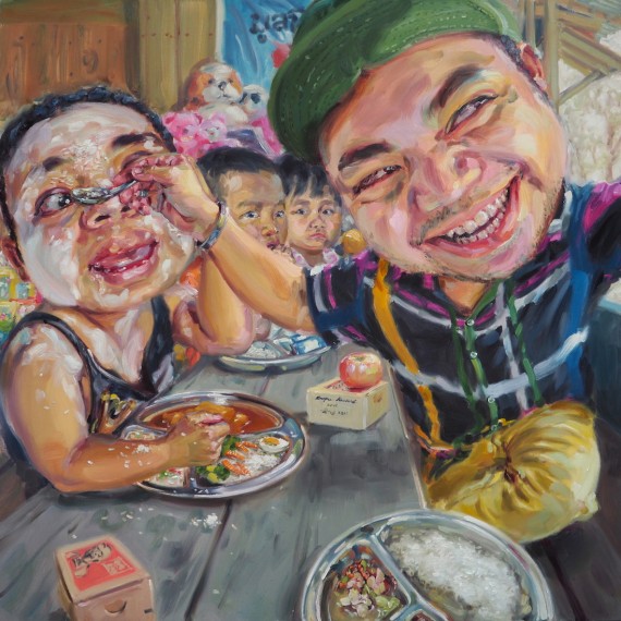 เลี้ยงอาหารกลางวันเด็ก (I am a kindness person), oil on linen, 150x150 cm.