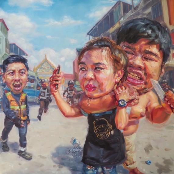 อย่าเข้ามานะ (Step away!), oil on linen, 150x150 cm.