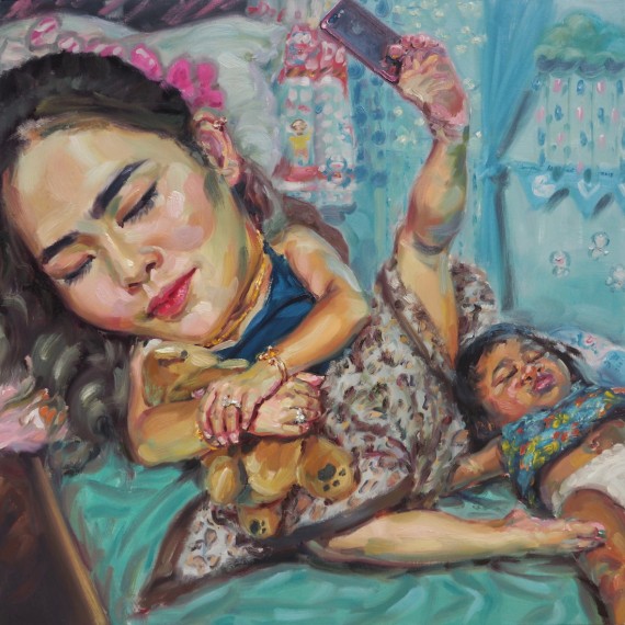 หลับแล้วจริงๆ (I am really sleeping), oil on linen, 100x100 cm.