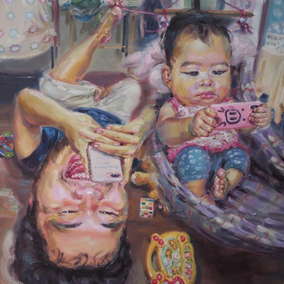  โจมตีป้อมเลยลูก (Push push!!!), oil on linen, 100x100 cm.