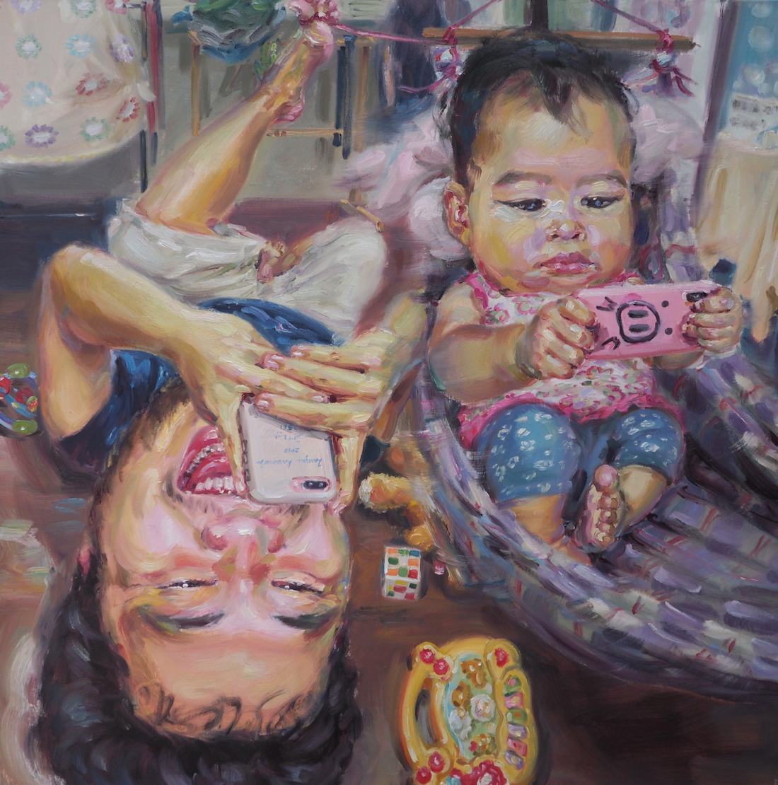  โจมตีป้อมเลยลูก (Push push!!!), oil on linen, 100x100 cm.