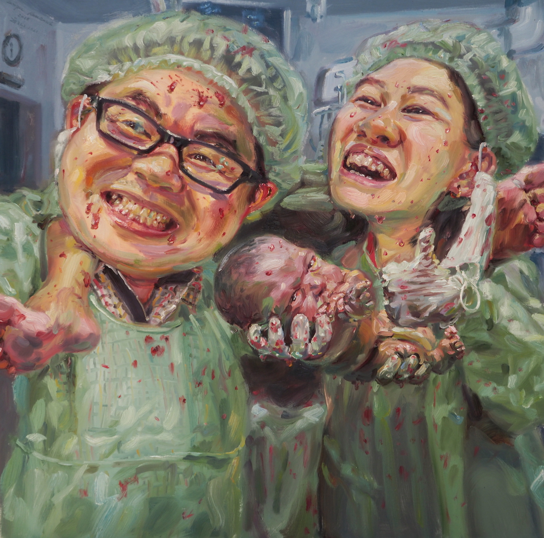 ยิ้มหน่อยสาวน้อย (Smile!!!), oil on linen, 100x100 cm.