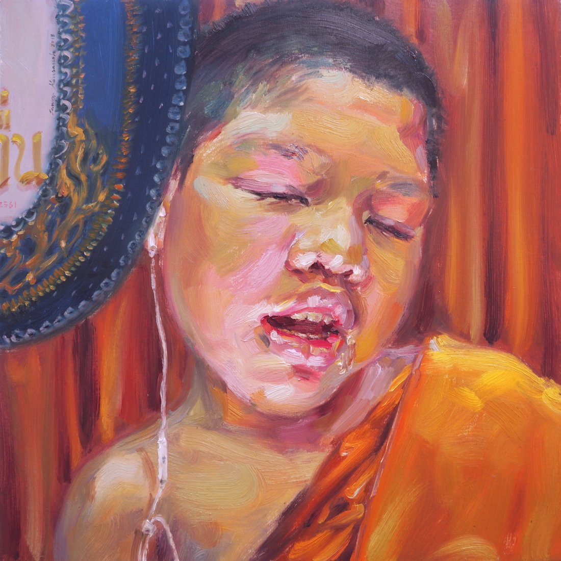 หลับไม่ตื่น (Sleep never wake), oil on linen, 50x50 cm.