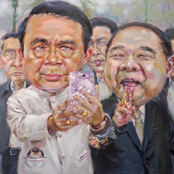 แหวนพี่ นาฬิกาเพื่อน (All not mine), oil on linen, 100×100 cm.