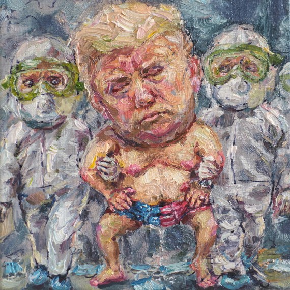 Give me a diaper, oil on linen, 15x15cm.