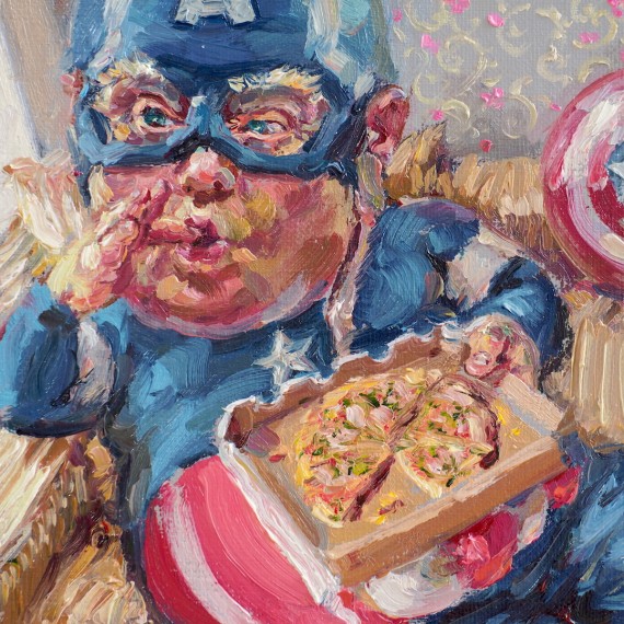 Pizza could save the world, oil on linen, 15x15cm.