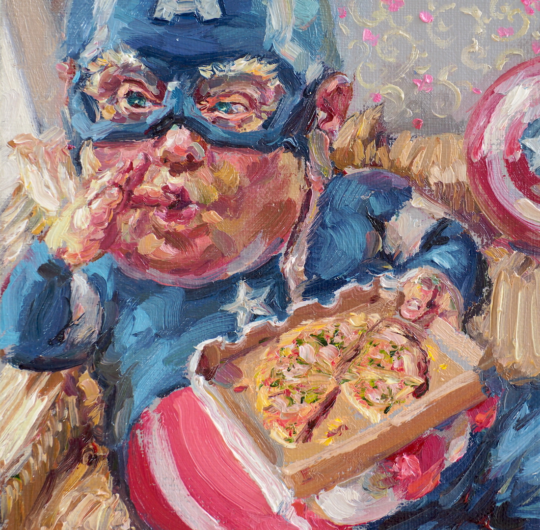 Pizza could save the world, oil on linen, 15x15cm.