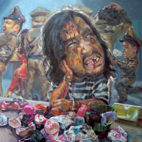 ระหว่างที่รอเขา (Poor criminal), oil on linen, 170x170 cm.