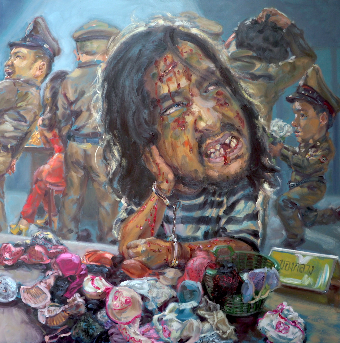 ระหว่างที่รอเขา (Poor criminal), oil on linen, 170x170 cm.