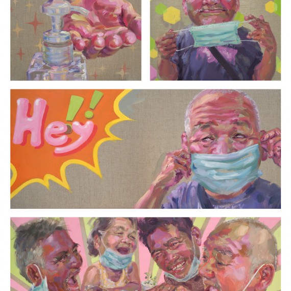 ​ "Don't worry we are safe", เหล้าชนะ, Acrylic on linen, 150x100cm.