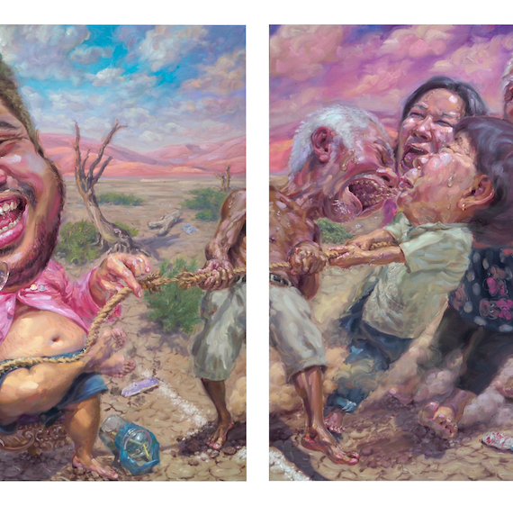 ชักเย่อ, (Tug of War), Oil on linen, 200x400 cm.